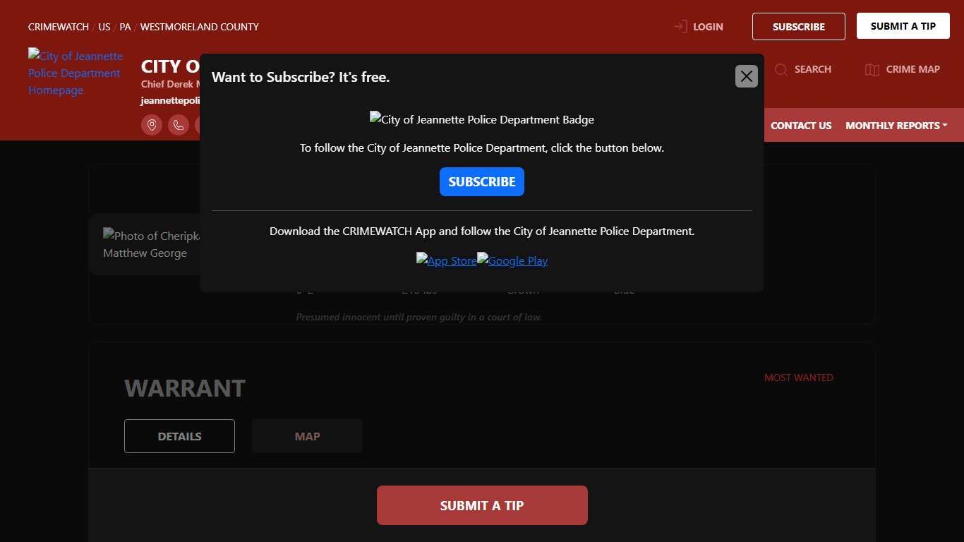 Cheripka, Matthew George - INDIRECT CRIMINAL CONTEMPT City of Jeannette Police Department