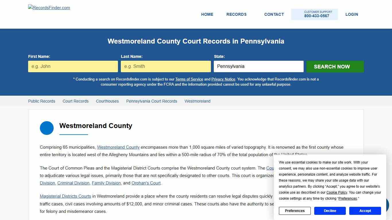 Search Westmoreland Court Records & Courthouses, Pennsylvania PA